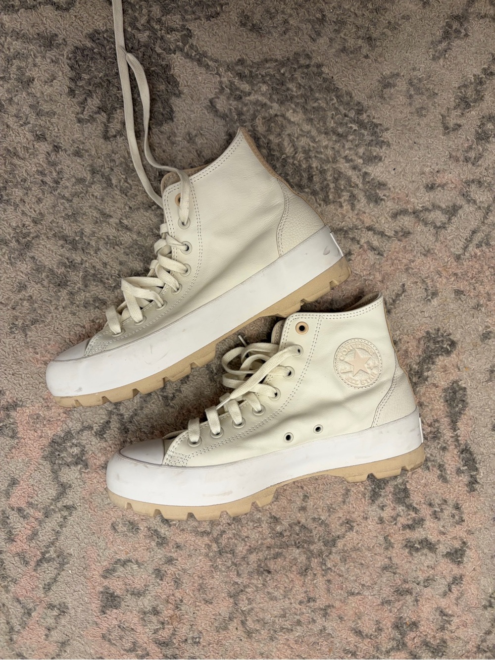 Converse Leather Cream Lace-Up Platform Lug Boots